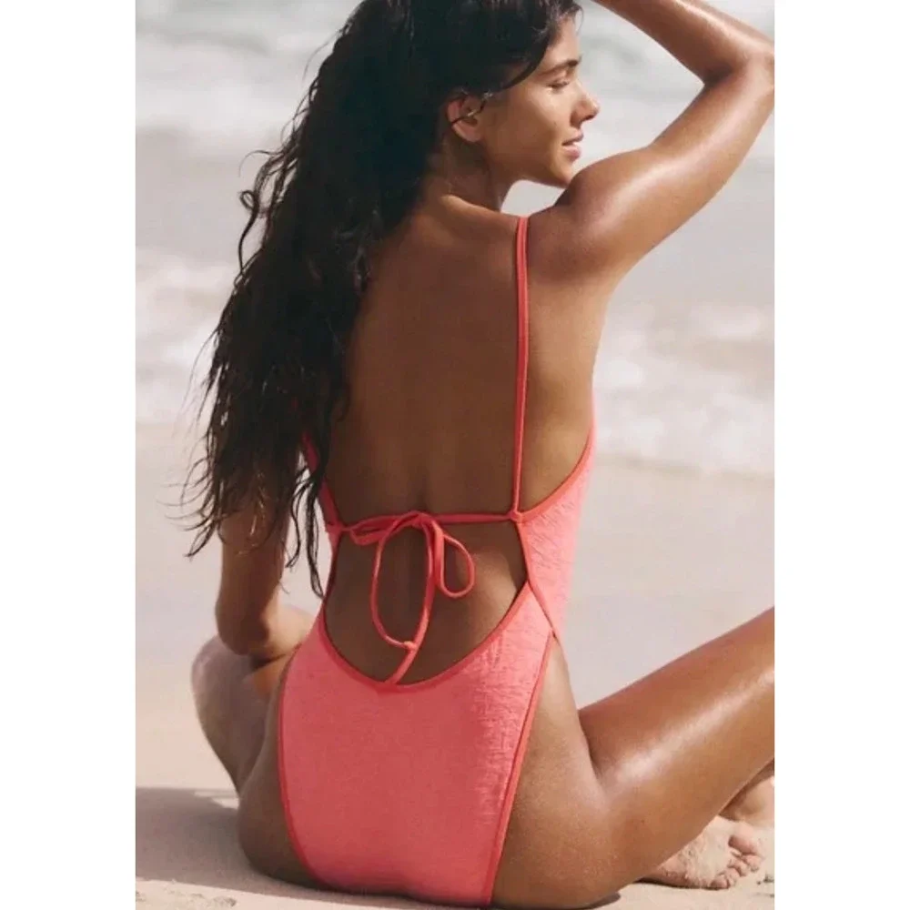 NEW FREE PEOPLE FREE-EST CORAL PINK AMBER ONE PIECE SWIMSUIT SZ S